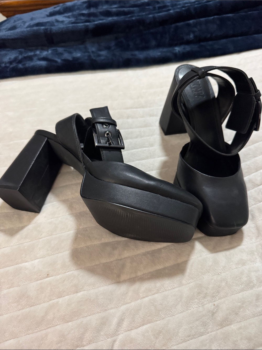 DKNYC Black Platform Mary Jane Block Heels